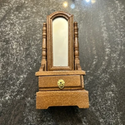 Dollhouse Miniature Standing Dressing Mirror Single Drawer  1:12 - Image 1 of 4