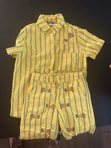 Bento Boys Short Set Size 6 Yellow With Embroidered Airplanes - Picture 1 of 5