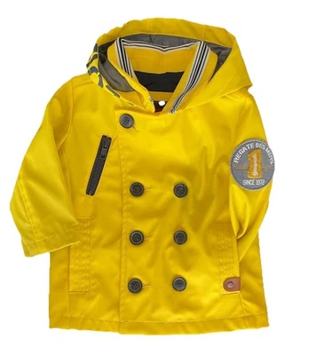 CATIMINI FRENCH BABY 12 MO YELLOW & NAVY SLICKER RAIN JACKET HOODED NWT - Photo 1/4