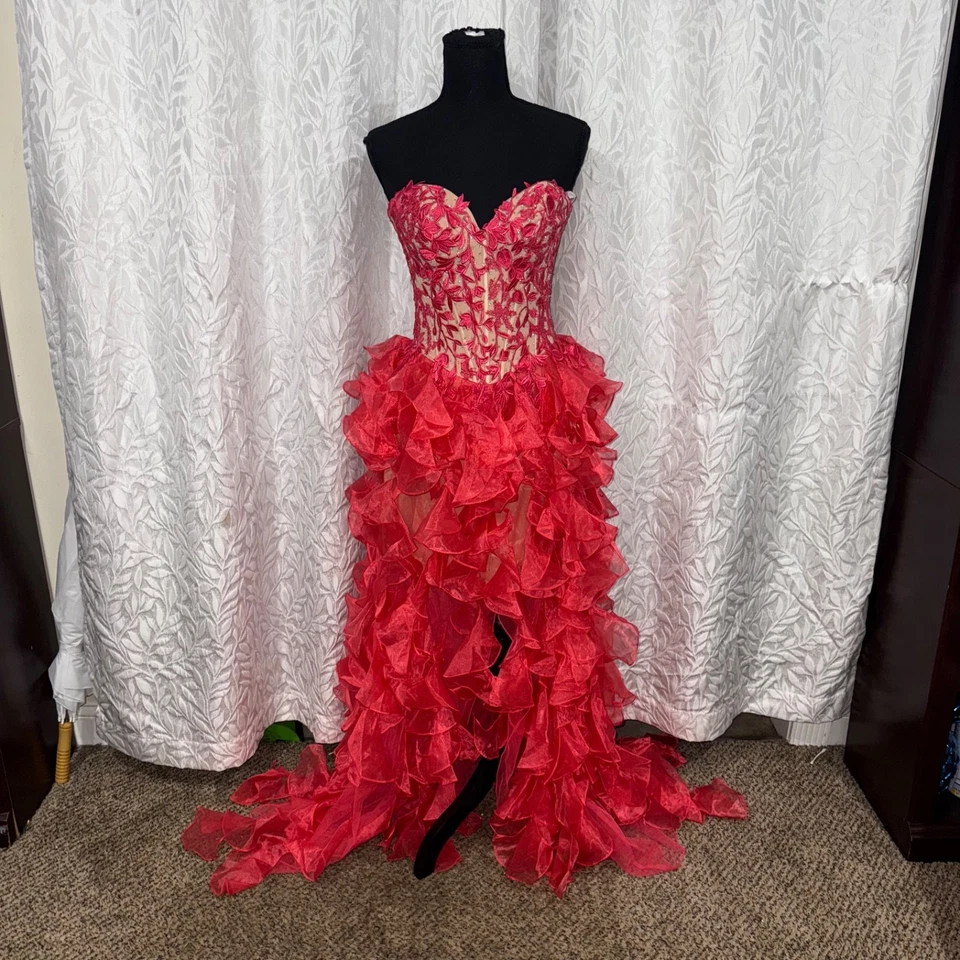 Vestido Sherri Hill Fresa Desnudo Estrás Alto Bajo Corsé Baile de graduación Fiesta Talla 4 Foto 1 de 4