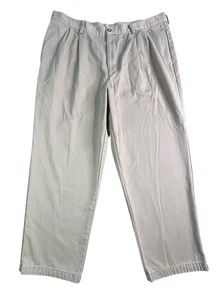LL Bean Cotton Plaid Flannel Lined Heavyweight Khaki Pants Mens Size 38x29 Beige - Picture 1 of 7