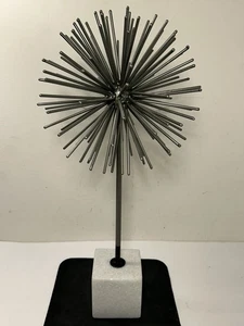 Metal Atomic Silver Starburst Sea Urchin Marble Stone Base 17.75” - Picture 1 of 14