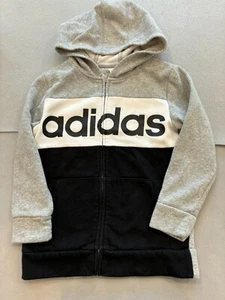 Adidas Sweatshirt Kids Boy's Small 8 Gray Full Zip Chest Logo Casual Hoodie - Picture 1 of 6