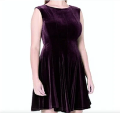 Vestido de cóctel de terciopelo Gabby Skye púrpura talla 14W calce y acampanado sin mangas glamuroso nuevo con etiquetas Foto 1 de 4