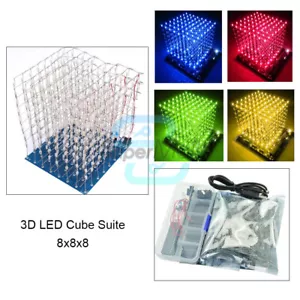 3D LED LightSquared 8x8x8 3mm LED Cube White LED DIY Kit Blue/Green/Red/Yellow - Bild 1 von 35