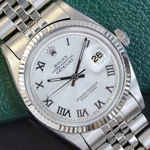 Rolex Mens Datejust White Gold & Steel Silver Dial Fluted Bezel 36mm Watch - Picture 1 of 19