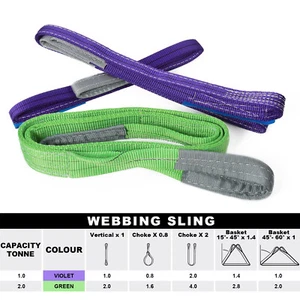 Webbing Lifting Cargo Sling 1m-2m Duplex Strap Hoist Strop Heavy Duty 1-2 Tonne - Picture 1 of 21