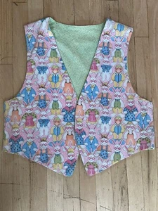 Handmade Women’s 100% Cotton Reversible Spring Easter Bunny Rabbit Vest ~Sz. XL - Picture 1 of 11