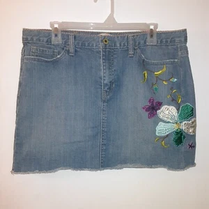 GAP Y2K Vintage 14 Jeans Mini Rock bestickt Schmetterlinge Blumen Baumwolle Denim - Bild 1 von 11