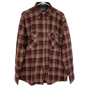 Camicia flanella a quadri vintage anni 90 uomo grande XL donna nuova con etichetta nero marrone tasche - Foto 1 di 7