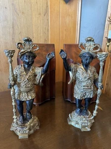 Par de Portavelas Individuales Blackamoor Figura Morisco Bronce Fundido - Imagen 1 de 11