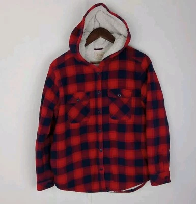 Chaqueta Boston Traders Hombre Mediana Roja Abotonada Sherpa Forrada de Vellón Chaqueta a Cuadros Foto 1 de 4