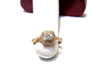 14kt ROSE GOLD double halo split & criss cross shank engagement ring - Picture 1 of 9