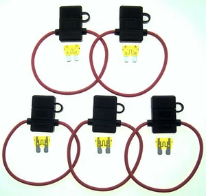 5Pack 14Gauge Inline ATC Fuse Holder+20AMP Fuse With Cover New Car Truck Install - Picture 1 of 3