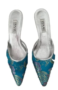 Isaac Mizrahi Turquoise Blue slip- on Mules Textile UK5, US 8.5 B Vintage Used - Picture 1 of 11
