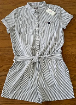 NWT $138 VINEYARD VINES Seersucker Harbor Breaker Blue Stripe Romper Sz 16 - Image 1 of 4
