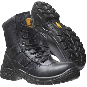 LEATHER ARMY PATROL BLACK COMBAT ZIP BOOTS TACTICAL CADET SECURITY MILITARY ARMY - Picture 1 of 1