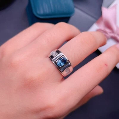 Anillo de compromiso solitario de topacio azul corte ovalado de 1 quilate de oro blanco de 14 quilates plata FN Foto 1 de 4