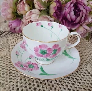 Tea Cup and Saucer, Hand Painted Pink Flowers Vintage Radfords Bone China Englan - Picture 1 of 10