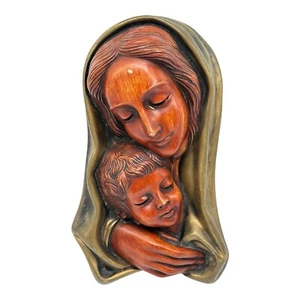 VTG Goldscheider Achatit Germany Madonna Mother Child Wall Plaque Stoneware 2050 - Picture 1 of 13