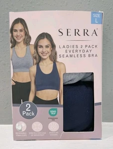 Paquete de 2 sujetadores sin costuras Serra para damas tazas extraíbles nailon spandex gris azul marino - Imagen 1 de 7