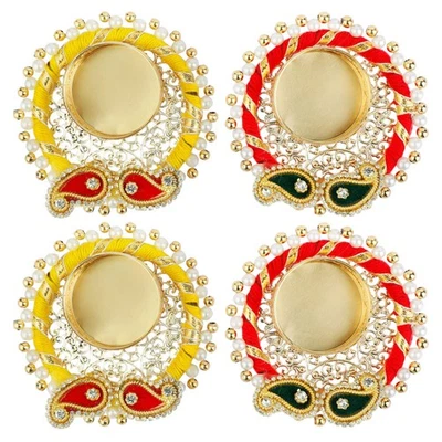 Juego de 4 soportes de luz con motivo de perlas diseño en T candelabro candelabro luz en T... Foto 1 de 4