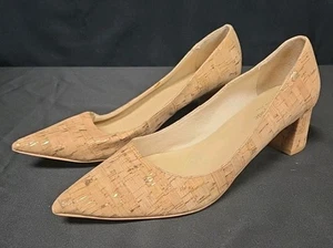 Kate Spade Size 9.5 Aerial Block Heel Pointed Toe Cork Gold Flecked Low Pumps  - Picture 1 of 6