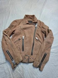 AllSaints Balfern Jacke XS Damen rosa Wildleder Biker Leder Gürtel Reißverschlüsse gefüttert - Bild 1 von 5