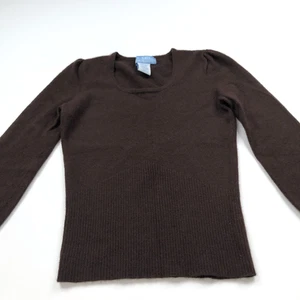 U-Knit Missy Small 100% Cashmere Scoop Neck Peplum Sleeve? Sweater Brown - Picture 1 of 8