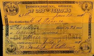 Independent Order of Oddfellows Receipt January 12 1904 - Picture 1 of 2
