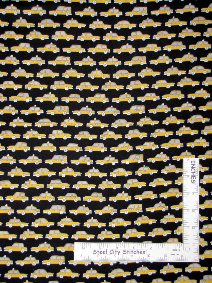 Filas amarillas de cabinas de taxi tela de algodón Robert Kaufman Uptown - patio Foto 1 de 1