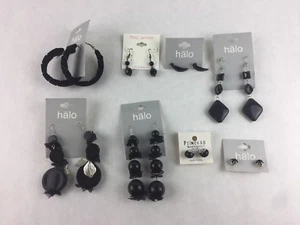 Costume Fashion Earring Lot 8 Black Dangle Hoop Stud Drop Post Bead Jewelry - Picture 1 of 3