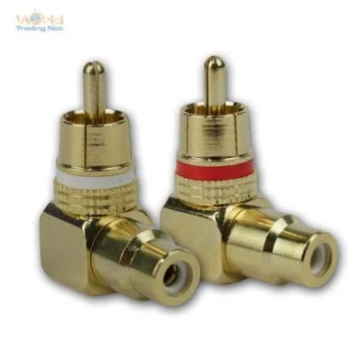 1 par de adaptadores, conector RCA > acoplamiento RCA chapado en oro, en ángulo, enchufe Kup