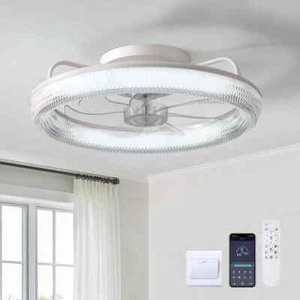 ANTOINE 20 in. LED Indoor White Low Profile Ceiling Fan Ceiling Fan w/Remote - Picture 1 of 13