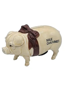 Male Chauvinist Pig Coin Bank Piggy Farm Animal Stamped BK907 3-1/2" H Vintage - Picture 1 of 9