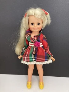 VTG 1969 IDEAL CRISSY GROWING HAIR VELVET DOLL w RED PLAID DRESS + YELLOW SHOES - Picture 1 of 7