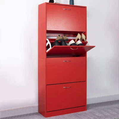 Scarpiera 4 Ante Ripiani Doppia Profondità con Maniglia Colore Rosso 63x24x150cm - Immagine 1 di 4