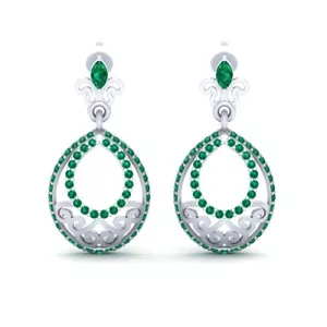 Created Green Emerald Art Nouveau Wedding Earrings Dangle Drop Earrings Silver - Picture 1 of 6