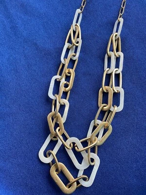 Collar Lane Bryant NUEVO CON ETIQUETAS 32 pulgadas clip de papel ovalado dorado y blanco doble eslabón inferior Foto 1 de 4