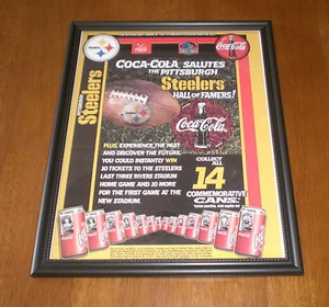STEELERS HOF COCA COLA CANS FRAMED COLOR AD PRINT - Picture 1 of 1