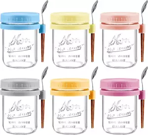 6 Pack Overnight Oats Containers with Lids and Spoons 16 Oz Glass Mason Jars - Picture 1 of 1