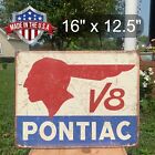 Pontiac V8 Original Car Emblem Tin Metal Classic Sign Poster Garage Shop Barn