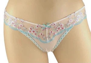 VICTORIA'S SECRET CHERRY BLOSSOM EMBROIDERED BRAZILIAN THONG PANTY XS S M L XL - Picture 1 of 3