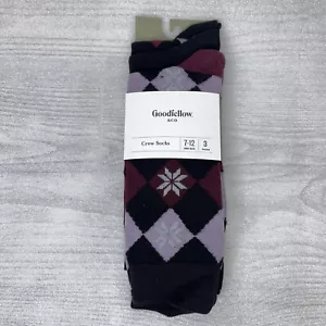 Goodfellow & Co Men's Crew Socks Size 7-12 Black Burgundy Lavender 3 Pack NEW - Picture 1 of 6