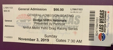 NHRA Dodge Nationals Ticket 11/3/19 Las Vegas Cover