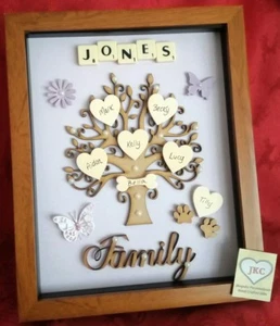 FAMILY TREE Picture Frame PERSONALISED Gift With Hearts Christmas Birthday  - Picture 1 of 12