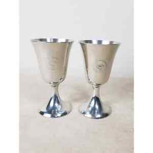 Roche Water Goblet 5" Towle Pewter Set of 2 Home Decor Vintage Collectible