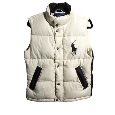 Chaleco acolchado Ralph Lauren Big Pony crema talla M bolsillos a presión diseñador Foto 1 de 4