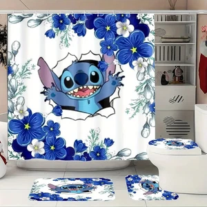 Juego de cortinas de ducha Stitch alfombra de piso de dibujos animados tapa de inodoro alfombra elegante baño - Imagen 1 de 1