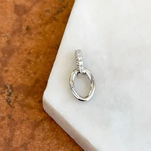 14KT White Gold Diamond Oval Push-In Charm Holder Enhancer Pendant Hanger Clasp - Picture 1 of 7